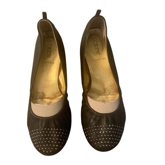 J. CREW BLACK LEATHER RHINESTONE BALLET FLATS 7.5-NICE! - Picture 1 of 14